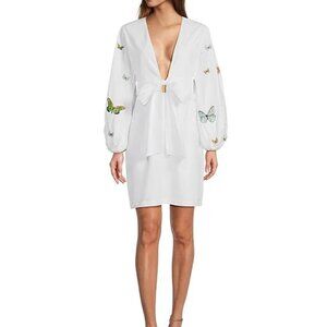 NWT Fanm Mon Larson Butterfly Embroidered Long Sleeve V Neckline Dress Size XL